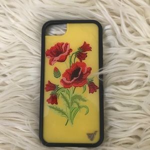 Iphone 7 yellow wildflower case with red flowers
